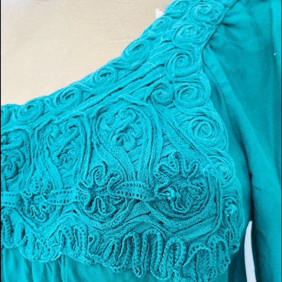 STUDIO M PETITE Green Boho Chic PEASANT TOP SP - Picture 9 of 11